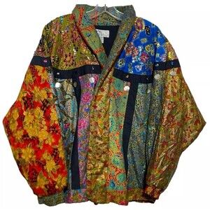 Vintage Devil Tris Patricia Hermann Patchwork Jacket Women Size L Sequin Beaded